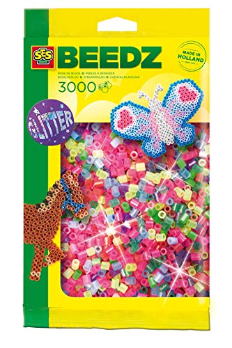 SES-Creative- Hobby e creatività Perline Perle da Stirare Assortite Glitter, 3000 Pezzi, Colore, 774