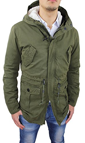 Mat Sartoriale Giaccone Uomo Parka Verde Militare Invernale Casual Giacca Cappotto con Pelliccia (L, Verde Militare)