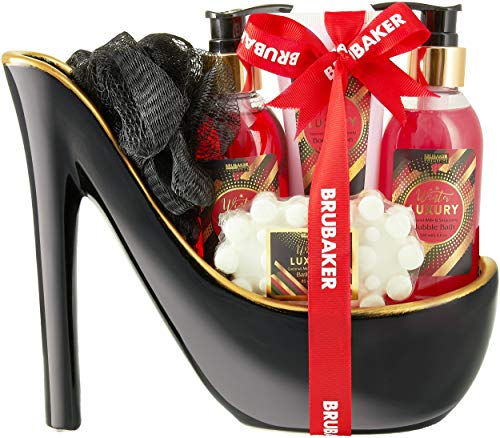 BRUBAKER Cosmetics set di lusso da bagno e doccia al latte di fragola e cocco - set regalo in 6 pezzi presentati in un stiletto nero