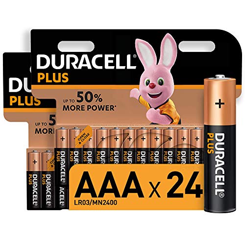Duracell - Plus AAA, Batterie Ministilo Alcaline, Confezione da 24 Pacco del Produttore, 1.5 Volt LR03 MN2400, 24 Batterie