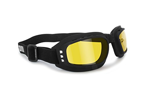 Bertoni Occhiali Moto con Lenti Antiurto Antiappannanti Antifog - Elastico Regolabile - AF112 (Nero Gomma Lente Gialla) - Maschera Moto per Casco