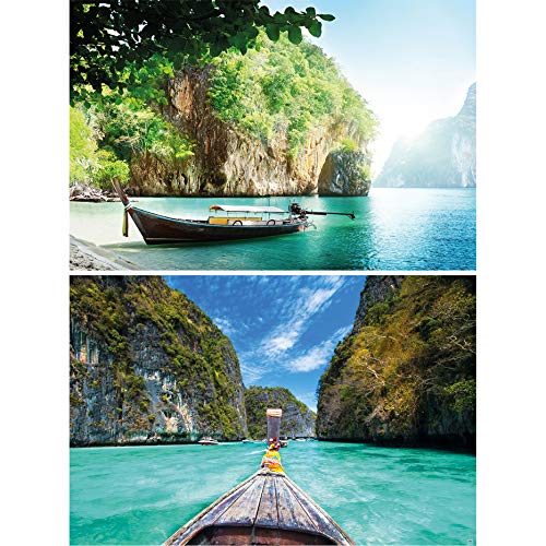 GREAT ART Set di 2 Poster XXL – Barche e Baie – Foresta Pluviale Tropicale Paesaggio Natura Giungla Baia Tailandia Asia Decorazione Murale Foto Poster (140 x 100cm)