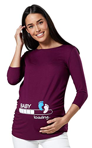 Zeta Ville - Magliette Premaman Baby Loading Stampa Top T-Shirt Gravidanza 549c (Prugna, IT 40/42, S)