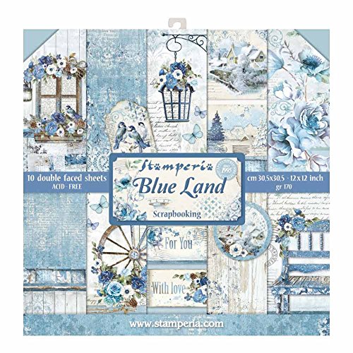 Stamperia International KFT Blocco 10 Fogli-Double Face Blue Land, Multicolore, 30.5 x 30.5 (12