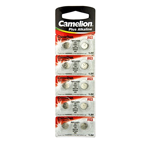Camelion Batteria Bottone Alcalina AG3 / LR41 / 192 / 392, Confezione da 10 pezzi, lungo data di scadenza (data segnato)
