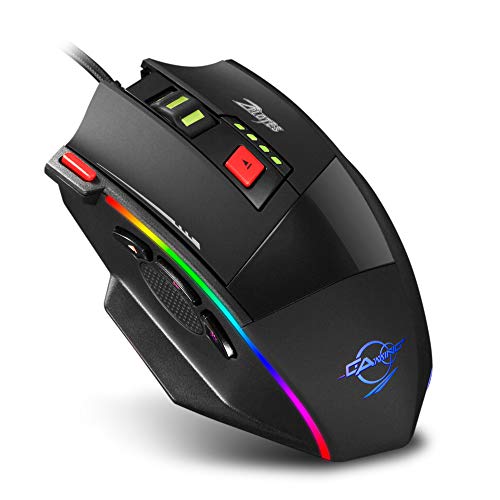 ZELOTES Mouse Gaming RGB, 6400 DPI Mouse da Gioco con Design di 8 Pulsanti per PC Laptop Computer Notebook,Nero