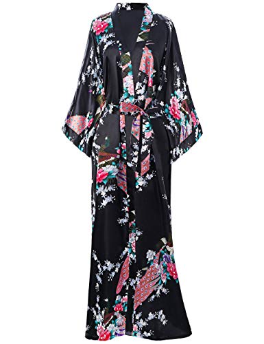 BABEYOND Vestaglia Kimono Donna Kimono Donna Lungo Pigiama Kimono Donna Vestaglia Kimono Raso con Cintura Nero