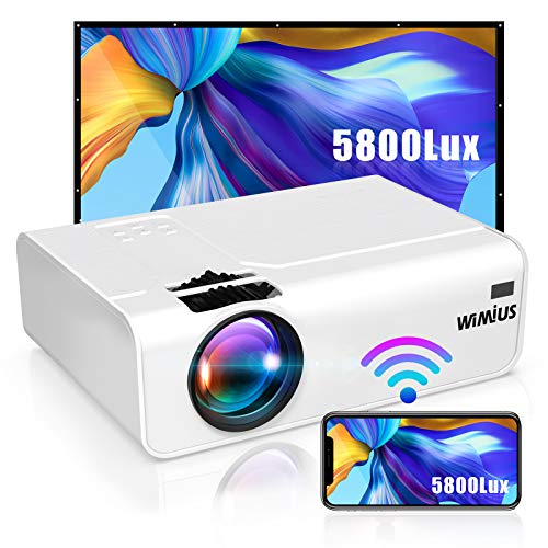 Proiettore WiFi, WiMiUS Mini Videoproiettore Portatile da 5800 Lumen Supporto 1080P Full HD HiFi Compatibile con Smartphone / PC / AV / TV Stick / PS4