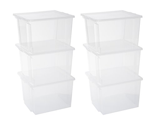 Iris Ohyama, set di 6 scatole di stoccaggio utili con coperchio - Useful Storage Box - USB-M, trasparente, 40L, 42 x 36 x 26,5 cm