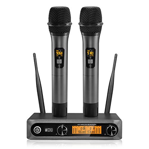 TONOR Microfono Senza Fili Doppio Microfono Wireless UHF Sistema Palmare Dinamico Wireless Professionale Mic, Home KTV Set per Karaoke, Party, DJ, Chiesa, Matrimonio, Riunione