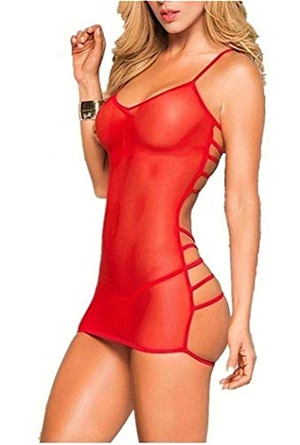 Flydo Donna Pizzo Sexy Lingerie Erotico Tuta Babydoll Trasparente Prospettiva Pigiama Intero Sexy Vestito Lace Mini Abito Tentazione Nightclub Backless Clubwear