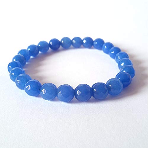 Bracciale Agata Blu Unisex, Pietre Dure Naturali, Elastico 19 cm, Fatto a Mano