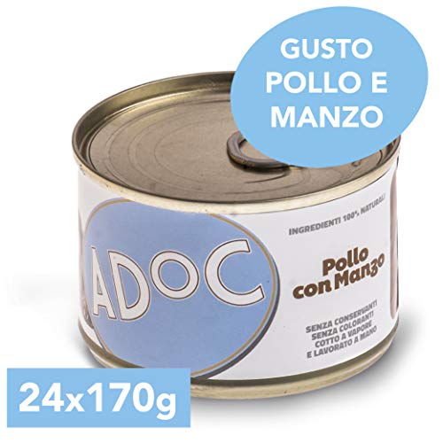 Adoc - Cibo Umido per Cani Adulti con Ingredienti Naturali Pollo e Manzo - 24 lattine da 170gr