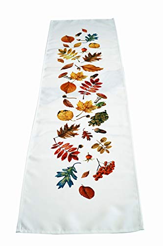 khevga Runner autunno decorazione da tavolo foglie bianco stampato 40 x 140 cm