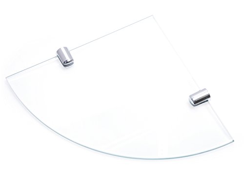 Mensola angolare con supporti, in vetro temperato, per bagno, camera o ufficio, con finitura cromata, 150 mm, spessore 6 mm