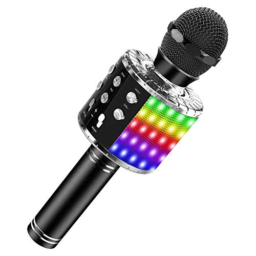 SaponinTree Microfono Karaoke Bluetooth Portatile, Microfono Bluetooth con Luce LED Altoparlante Funzione di Registrazione, Portatile per Bambini per Casa KTV Esterno Festa