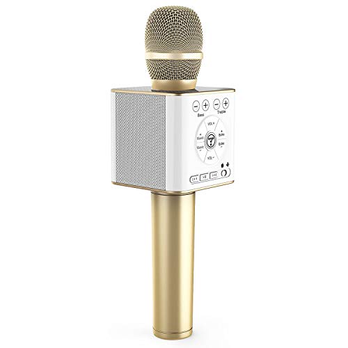 TOSING 04 Wireless Bluetooth Karaoke Microphone Speaker 3-in-1 Handheld Sing & Recording Portable KTV Player Mini Home KTV Music Machine System for iPhone/Android Smartphone/Tablet Compatible (oro)