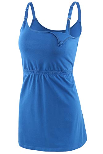 Manci Nursing Cami Tank, Camicia per Gravidanza da Allattamento Sleep Bra per L'Allattamento al Seno (Blue, Large)