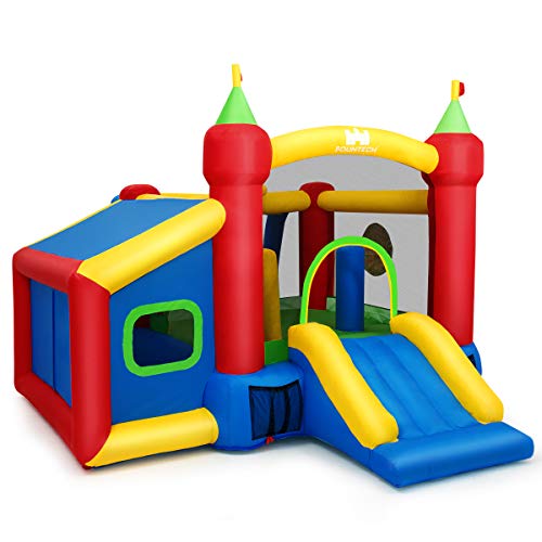 Goplus Castello Gonfiabile per Bambini in PVC con Scivolo e 100 Palline Colorate,Giochi Gonfiabili Giganti da Giardino 380x305x215cm
