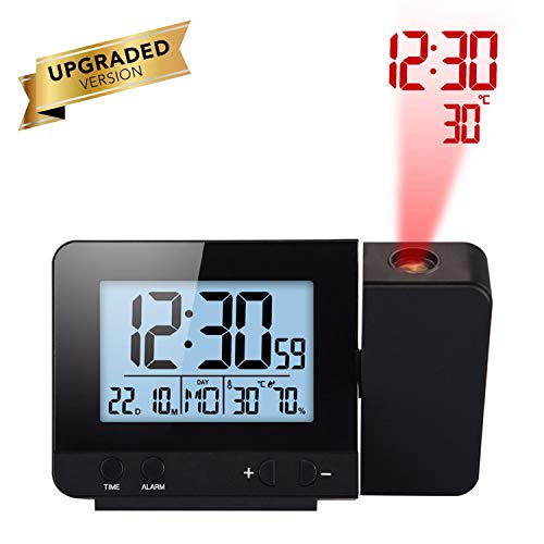 Houkiper LED Display Proiettore Orologio con Retroilluminazione Alimentato a Batteria Ruota Sveglia per Camera da Letto (Black)