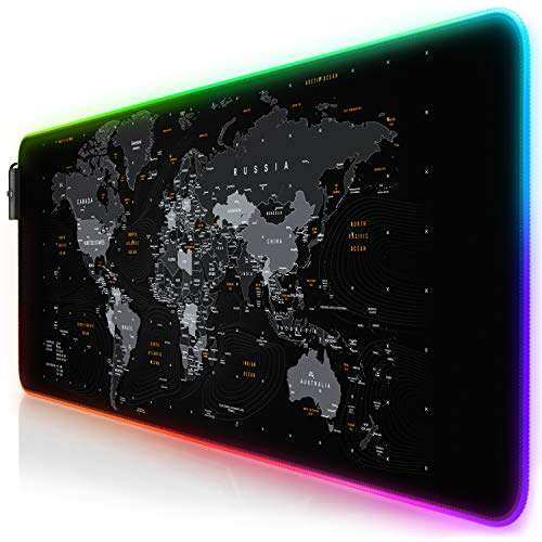 TITANWOLF - RGB Tappetino per Mouse da Gioco XXL - Mouse Pad Gaming - 800x300mm - 11 LED Colori e Effetti di Luce - Precisione e velocità - Lavabile - per Computer PC e Laptop - Mappa del Mondo