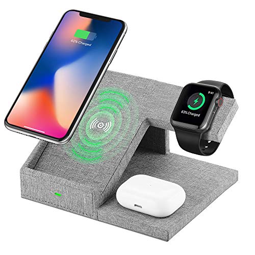 Lecone Supporto Caricatore Wireless 3 in 1 Stand per Apple Watch, Qi Wireless Caricatore Supporto di Ricarica Wireless Docking Station per Airpods iPhone 11/X/8 Plus/XS Max/XR/SE 2020 Iwatch 4/3/2/1