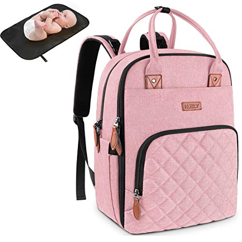 Zaino Mamma Multifunzione Bambino Impermeabile Zaino Fasciatoio Nappy Grande Capacità Borsa Mamma con Fasciatoio Portatile Ganci per Passeggino,2 Tasche Isolanti Bottiglia (Rosa)