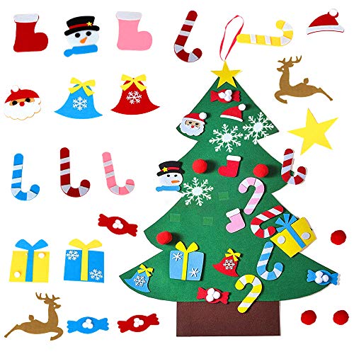 ZoneYan Albero Natale Feltro, Albero per Bambini, Alberi Natale Bambini, Albero di Natale Bambini con 26 Pezzi Decorazioni, DIY Staccabile Decorazione da Parete per Bambini Decorazione di Natale