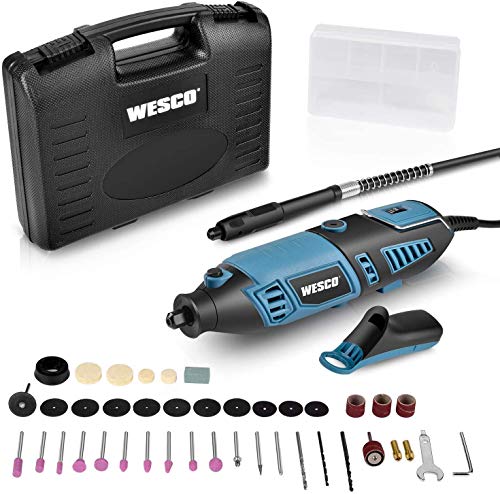 WESCO Strumento Multifunzioni 160W Utensile Rotante a 6 Velocità Regolabili 8000-35000RPM con 40 Accessori per Incidere, Tagliare, Lucidare, Levigare, Trapanare WS3113K