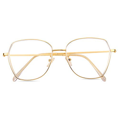 ROSA&ROSE Occhiali da lettura con blocco della luce blu - Occhiali Antiriflesso Anti Eyestrain Occhiali retrò Per UV PC Gaming Computer Unisex (Oro)