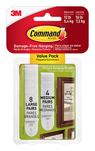 Command™ Picture Hanging Strips  White Medium/Large, 4Sets M+8Sets L/PK