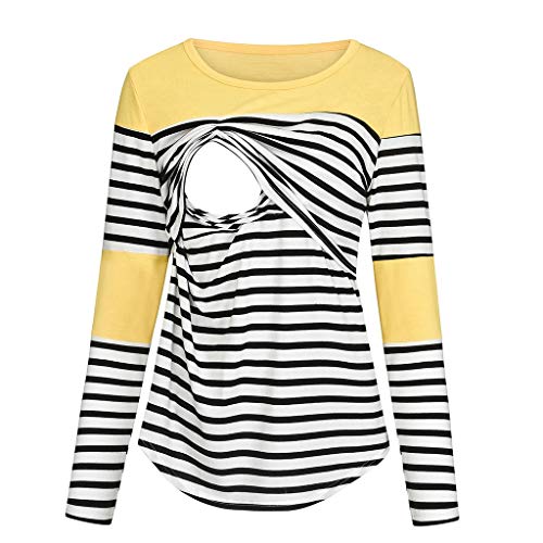 Snowbuff Top di maternità Donne Assistenza Infermieristica Doppio Strato Camicia Stampa Gravidanza L'Allattamento Top T-Shirt Allattamento Multifunzionale A Righe A Maniche Lunghe Madre Incinta