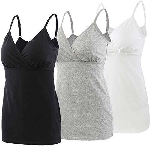 ZUMIY Abbigliamento Premaman Top, Donna maternità Top prémaman T-Shirt Gravidanza Allattamento Top (Large, Black+Grey+White/ 3-PK)
