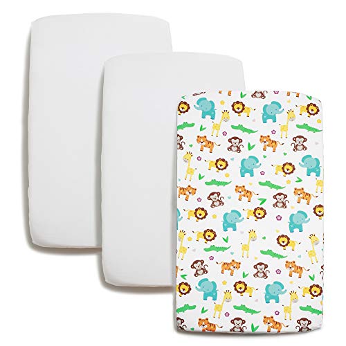 Niimo Set 2 Lenzuola Lettino Neonato 70x140 100% Soffice Cotone + 1 Coprimaterasso Impermeabile Salvapipì culle con sbarre Letto Singolo Bambino Misure 70 x 140 cm (Giungla)