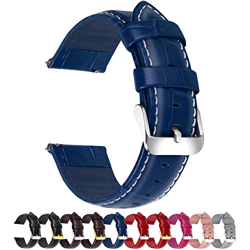 Fullmosa 7 Colori per Cinturini di Ricambio, Bambu Pelle Cinturino/Cinturini/Braccialetto/Band/Strap di Ricambio/Sostituzione per Watch/Orologio 18mm 20mm 22mm 24mm, Blu Scuro 18mm