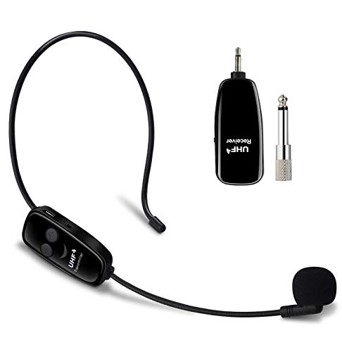 PELLOR UHF Microfono Archetto Wireless, Wireless Microphone 2 in 1 per Amplificatore Vocale, Professionale 50m di Trasmissione Auricolare e Palmare Ideale per Guida Turistica Performance Discorso