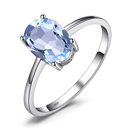 JewelryPalace Ovale 1.5ct Naturale Azzurro Topazio Birthstone Solitario Anello Solido 925 Sterling Argento 14.5