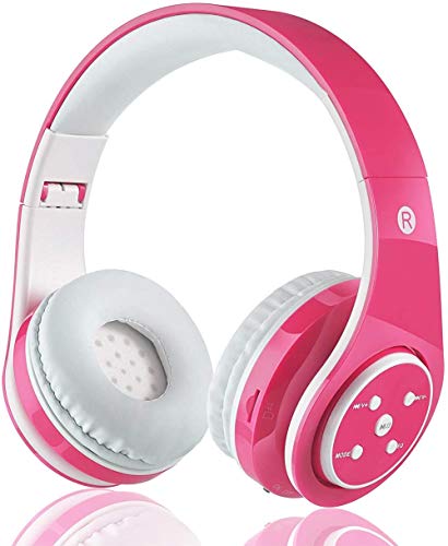 OXENDURE Wireless Bluetooth cuffie pieghevoli per bambini bambino leggero portatile auricolare con microfono Sport Cuffie Hi-Fi Audio Volume (Rosa)