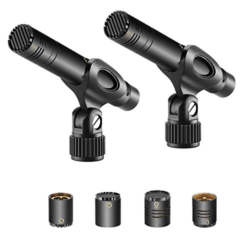 Neewer - Confezione da 2 microfoni a condensatore con capsule intercambiabili Omni Cardioid e Super Cardioid in schiuma per vetro frontale e custodia per strumenti acustici a fiato