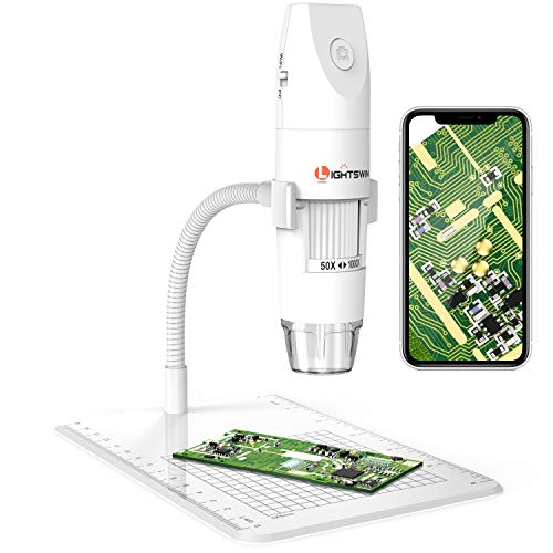 Microscopio digitale wireless, Lightswim 50~1000x Mini microscopio tascabile portatile Ingrandimento con videocamera HD 1080P 2MP, 8 luci a LED per iPhone/iPad/Smartphone/Tablet/PC (bianco)