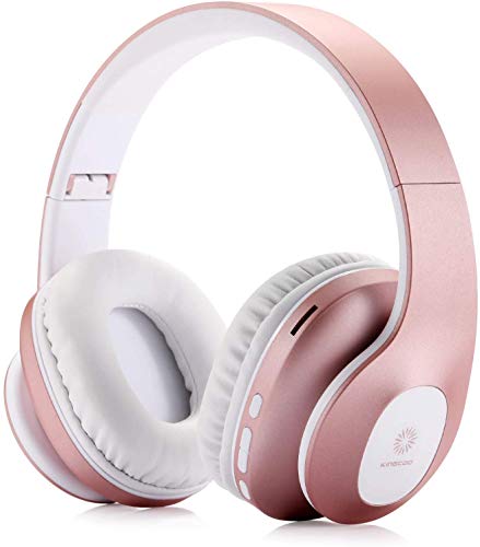 KINGCOO Bluetooth Cuffie Auricolari Pieghevoli, 4 in 1 Bluetooth V5.0 Over Ear Auricolare Stereo Senza Fili e Cablate Cuffie con Microfono,Supporto Micro SD/TF,Radio FM per Cellular/PC (Oro Rosa)