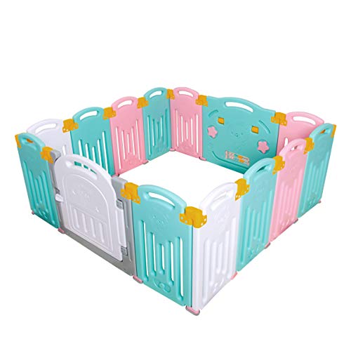 Baby Box pieghevole per bambini Centro Attività di Sicurezza Giochi Cantiere Casa Indoor Outdoor (14Panel Multi)