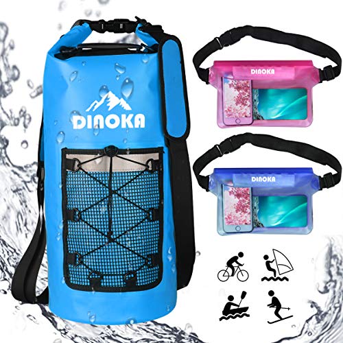 DINOKA Borsa Impermeabile, Sacca Impermeabile da 10L/20L/30L, Kit Impermeabile con Zaino Dry Bag, Waterproof Phone Case Perfetto per Kayak, Canottaggio, Pesca, Rafting, Nuoto, Camping, Snowboarding