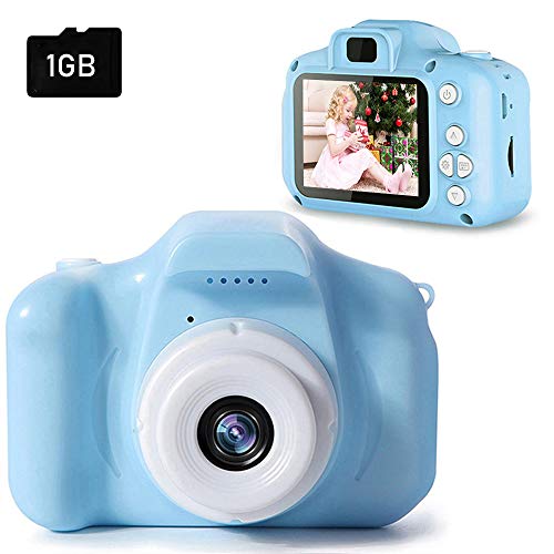 PTHTECHUS Fotocamera per Bambini, Digitale Fotocamera Bambini con Scheda SD 1 GB, Portatile Digital Camera Kids Videocamera Macchina Fotografica Regalo di Compleanno per Ragazzo Ragazza(Blu)
