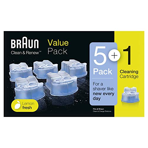 Braun Clean & Charge Cartucce di Ricarica per Rasoio da Barba Elettrico, Compatibili con tutte le Stazioni Braun SmartCare e Clean & Charge, 5+1 Confezioni