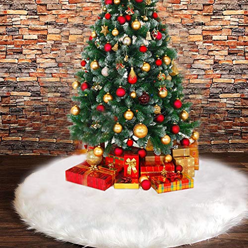 FISHOAKY Gonna Albero di Natale, 48 inch 122CM Bianco Tappeto Albero di Natale Gonna Base Tappetino Copertura per Albero di Natale Decorazione Capodanno casa Festa Forniture