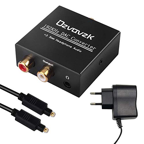 Ozvavzk Digitale Analogico Convertitore,192kHz Adattatore Audio Ottico Digitale Toslink o Coaxial to RCA R/L DAC Adattatore con Jack da 3,5 mm e ottica cavo per HDTV Blu Ray DVD Sky HD.