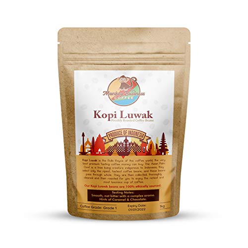 Monkey Business Coffee - Chicchi di caffè Selvatico Kopi Luwak - 1 Chilogrammi (Altri Pesi E Tipi Di Fagioli Disponibili) - Sourced Sostenibile (Dall'indonesia)
