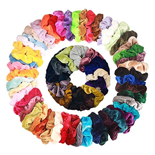 Wanxida 50 Pezzi Scrunchies, Elastici per Capelli in Velluto Accessori per Capelli per Donne o Ragazze, 50 colori assortiti