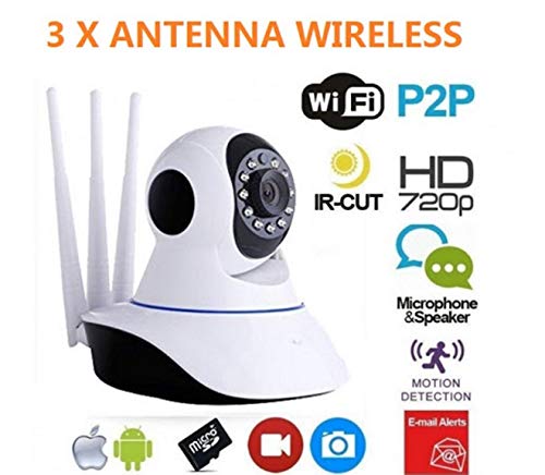 TELECAMERA IP CAM WIFI HD WIRELESS IR LED CAMERA INFRAROSSI VISIONE NOTTURNA LAN MOTORIZZATA 3 ANTENNE